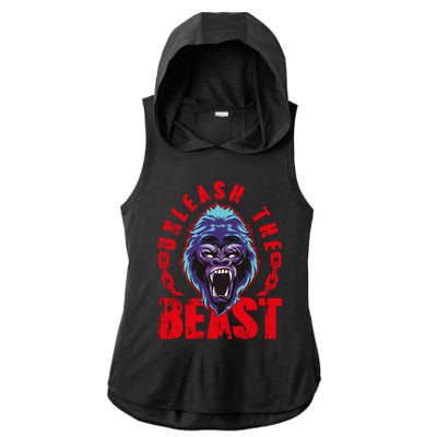 Gorilla Unleash The Beast Gym Mode Fitness Motivation Quote Gift Ladies PosiCharge Tri-Blend Wicking Draft Hoodie Tank