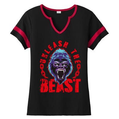 Gorilla Unleash The Beast Gym Mode Fitness Motivation Quote Gift Ladies Halftime Notch Neck Tee