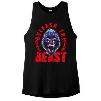 Gorilla Unleash The Beast Gym Mode Fitness Motivation Quote Gift Ladies PosiCharge Tri-Blend Wicking Tank