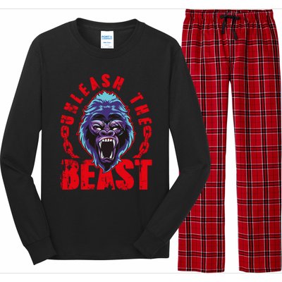 Gorilla Unleash The Beast Gym Mode Fitness Motivation Quote Gift Long Sleeve Pajama Set