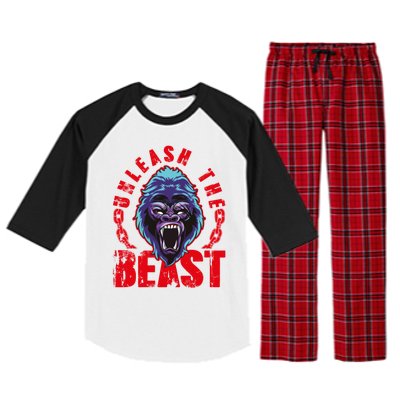 Gorilla Unleash The Beast Gym Mode Fitness Motivation Quote Gift Raglan Sleeve Pajama Set