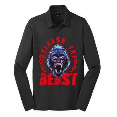 Gorilla Unleash The Beast Gym Mode Fitness Motivation Quote Gift Silk Touch Performance Long Sleeve Polo