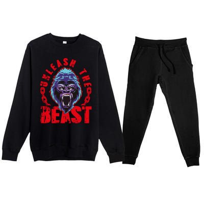 Gorilla Unleash The Beast Gym Mode Fitness Motivation Quote Gift Premium Crewneck Sweatsuit Set