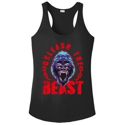 Gorilla Unleash The Beast Gym Mode Fitness Motivation Quote Gift Ladies PosiCharge Competitor Racerback Tank