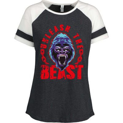 Gorilla Unleash The Beast Gym Mode Fitness Motivation Quote Gift Enza Ladies Jersey Colorblock Tee