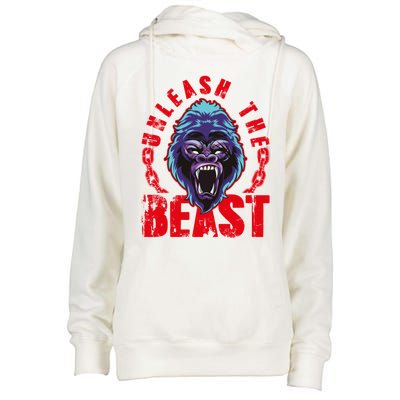 Gorilla Unleash The Beast Gym Mode Fitness Motivation Quote Gift Womens Funnel Neck Pullover Hood