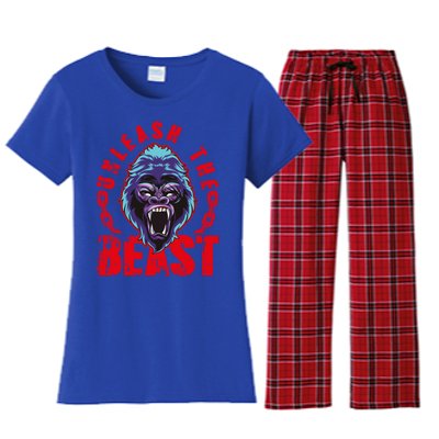 Gorilla Unleash The Beast Gym Mode Fitness Motivation Quote Gift Women's Flannel Pajama Set