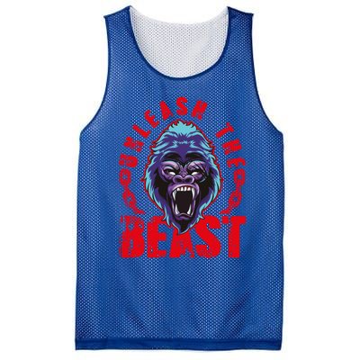 Gorilla Unleash The Beast Gym Mode Fitness Motivation Quote Gift Mesh Reversible Basketball Jersey Tank