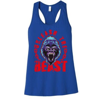 Gorilla Unleash The Beast Gym Mode Fitness Motivation Quote Gift Women's Racerback Tank