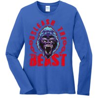 Gorilla Unleash The Beast Gym Mode Fitness Motivation Quote Gift Ladies Long Sleeve Shirt