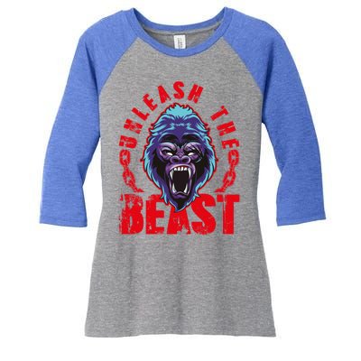 Gorilla Unleash The Beast Gym Mode Fitness Motivation Quote Gift Women's Tri-Blend 3/4-Sleeve Raglan Shirt