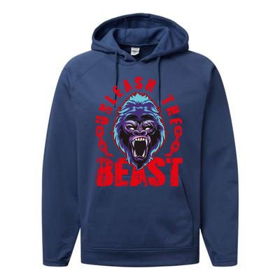 Gorilla Unleash The Beast Gym Mode Fitness Motivation Quote Gift Performance Fleece Hoodie