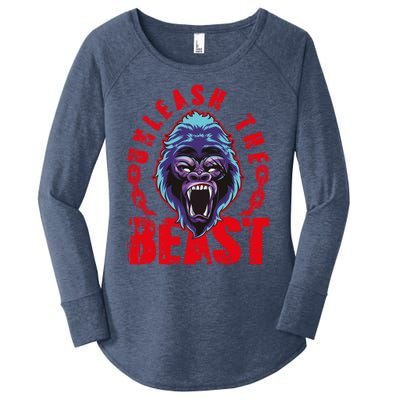 Gorilla Unleash The Beast Gym Mode Fitness Motivation Quote Gift Women's Perfect Tri Tunic Long Sleeve Shirt