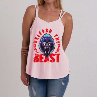 Gorilla Unleash The Beast Gym Mode Fitness Motivation Quote Gift Women's Strappy Tank