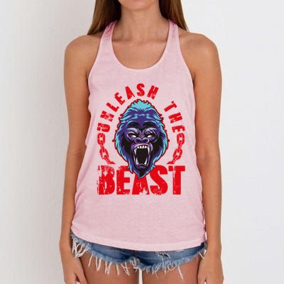 Gorilla Unleash The Beast Gym Mode Fitness Motivation Quote Gift Women's Knotted Racerback Tank