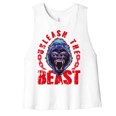 Gorilla Unleash The Beast Gym Mode Fitness Motivation Quote Gift Women's Racerback Cropped Tank