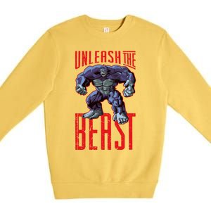 Gorilla Unleash The Beast Motivation Gym Mode Fitness Gift Premium Crewneck Sweatshirt