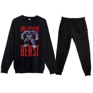 Gorilla Unleash The Beast Motivation Gym Mode Fitness Gift Premium Crewneck Sweatsuit Set