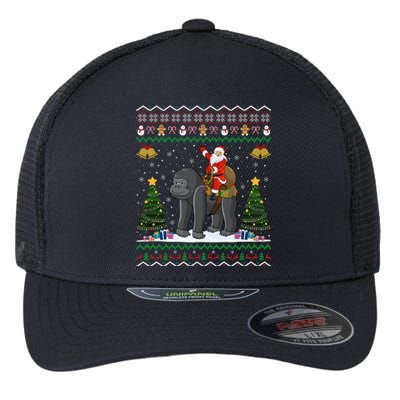 Gorilla Ugly Xmas Gift Santa Riding Gorilla Christmas Gift Flexfit Unipanel Trucker Cap