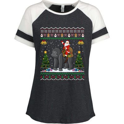 Gorilla Ugly Xmas Gift Santa Riding Gorilla Christmas Gift Enza Ladies Jersey Colorblock Tee