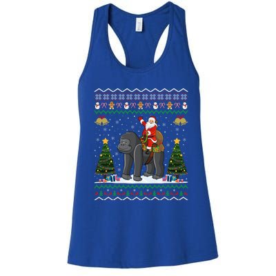 Gorilla Ugly Xmas Gift Santa Riding Gorilla Christmas Gift Women's Racerback Tank