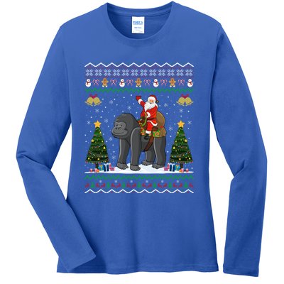 Gorilla Ugly Xmas Gift Santa Riding Gorilla Christmas Gift Ladies Long Sleeve Shirt