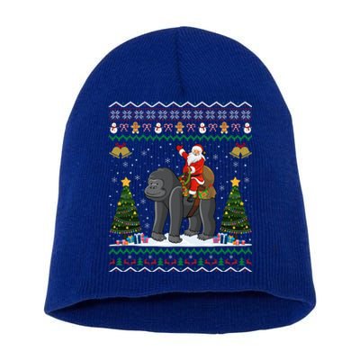 Gorilla Ugly Xmas Gift Santa Riding Gorilla Christmas Gift Short Acrylic Beanie