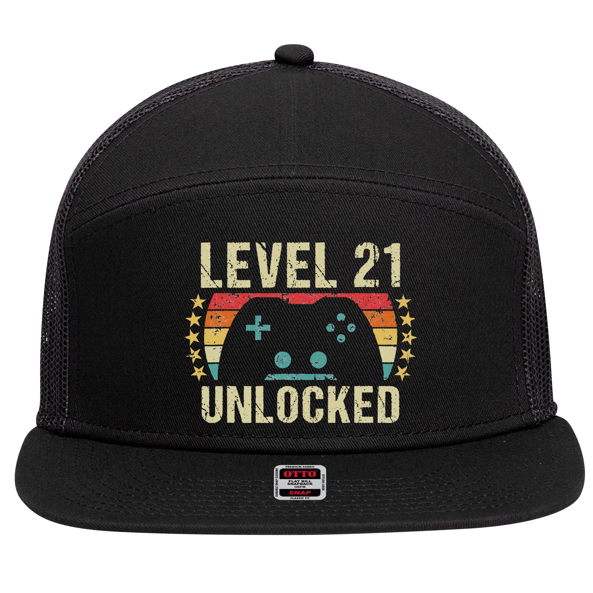 Gaming Vintage 21st Birthday Gift 21 Year Old Boy Girl Gamer 7 Panel Mesh Trucker Snapback Hat