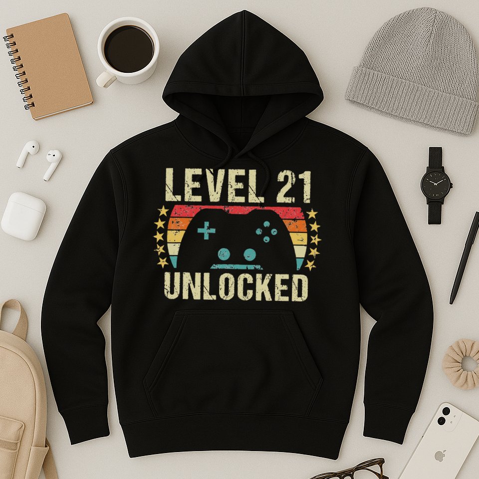 Gaming Vintage 21st Birthday Gift 21 Year Old Boy Girl Gamer Hoodie