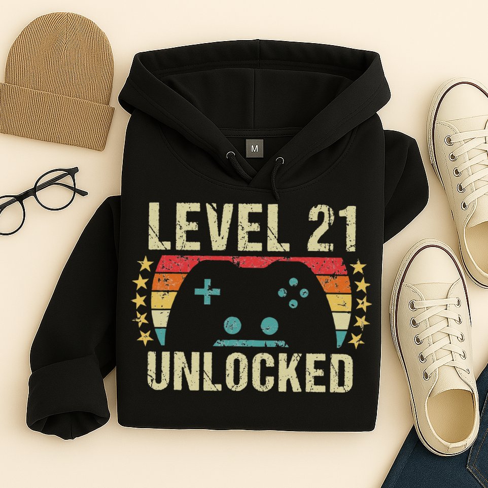 Gaming Vintage 21st Birthday Gift 21 Year Old Boy Girl Gamer Hoodie