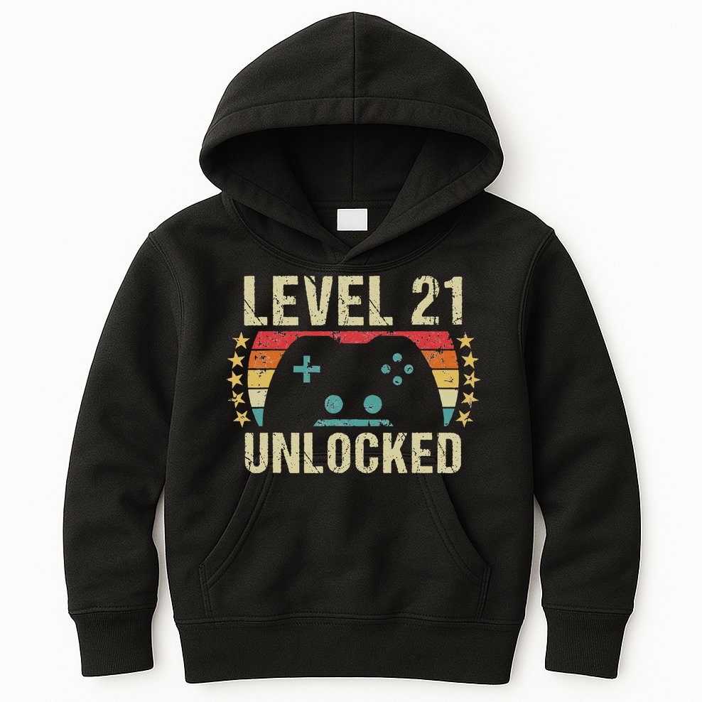 Gaming Vintage 21st Birthday Gift 21 Year Old Boy Girl Gamer Kids Hoodie