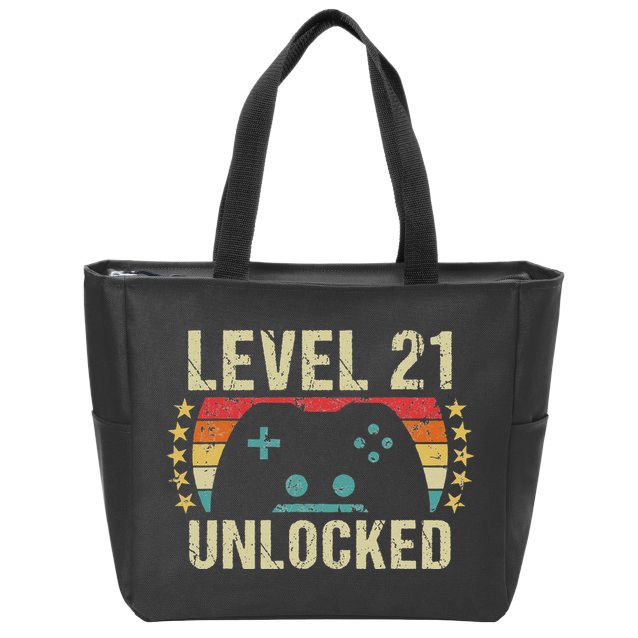 Gaming Vintage 21st Birthday Gift 21 Year Old Boy Girl Gamer Zip Tote Bag