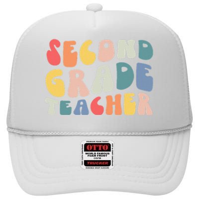 Groovy Vintage 2nd Second Grade Teacher Back To School Gifts High Crown Mesh Back Trucker Hat