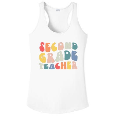 Groovy Vintage 2nd Second Grade Teacher Back To School Gifts Ladies PosiCharge Competitor Racerback Tank