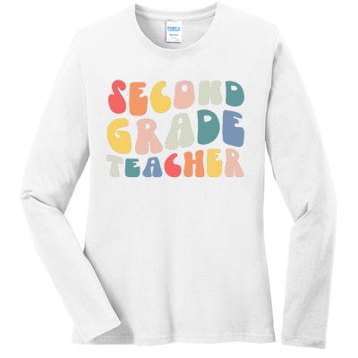 Groovy Vintage 2nd Second Grade Teacher Back To School Gifts Ladies Long Sleeve Shirt