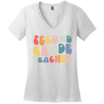 Groovy Vintage 2nd Second Grade Teacher Back To School Gifts Women's V-Neck T-Shirt