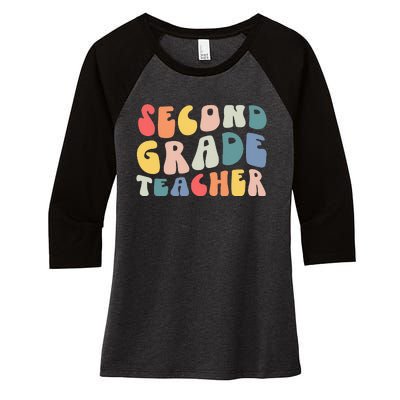 Groovy Vintage 2nd Second Grade Teacher Back To School Gifts Women's Tri-Blend 3/4-Sleeve Raglan Shirt