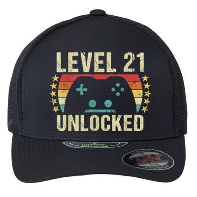 Gaming Vintage 21st Birthday Gift 21 Year Old Boy Girl Gamer Flexfit Unipanel Trucker Cap