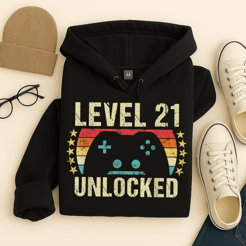 Gaming Vintage 21st Birthday Gift 21 Year Old Boy Girl Gamer Hoodie