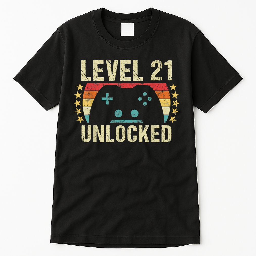 Gaming Vintage 21st Birthday Gift 21 Year Old Boy Girl Gamer Tall T-Shirt