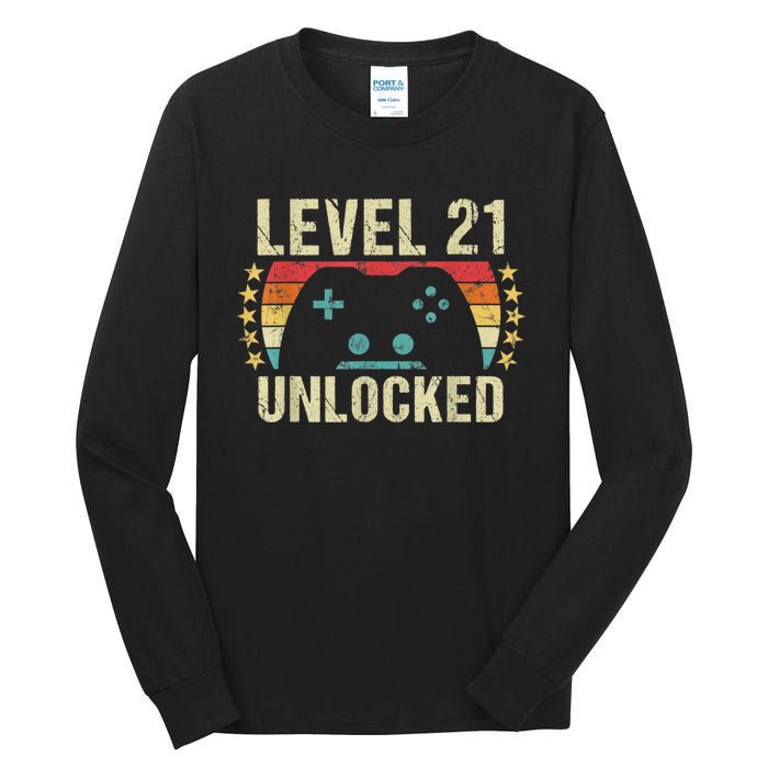 Gaming Vintage 21st Birthday Gift 21 Year Old Boy Girl Gamer Tall Long Sleeve T-Shirt