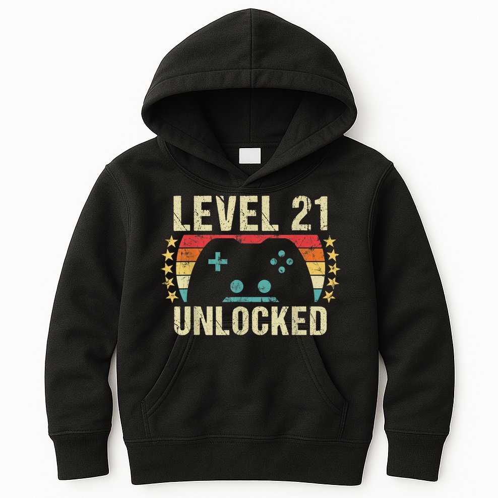 Gaming Vintage 21st Birthday Gift 21 Year Old Boy Girl Gamer Kids Hoodie