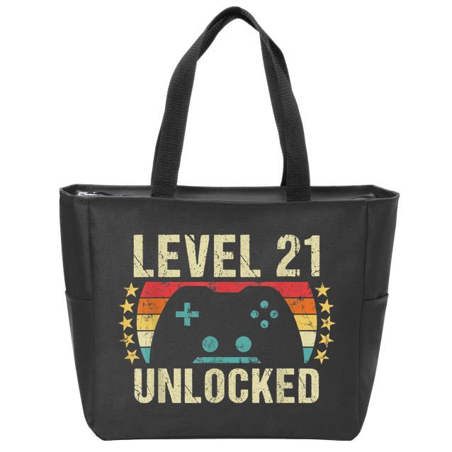 Gaming Vintage 21st Birthday Gift 21 Year Old Boy Girl Gamer Zip Tote Bag