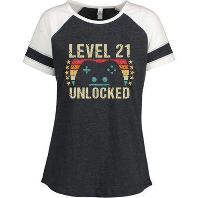 Gaming Vintage 21st Birthday Gift 21 Year Old Gamer Enza Ladies Jersey Colorblock Tee