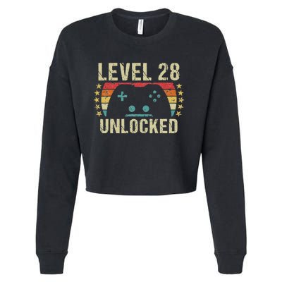 Gaming Vintage 28th Birthday Gift 28 Year Old Gamer Cropped Pullover Crew