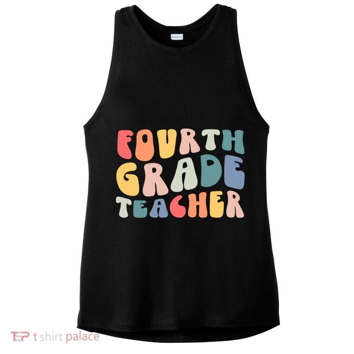 Groovy Vintage 4th Fourth Grade Teacher Back To School Ladies PosiCharge Tri-Blend Wicking Tank