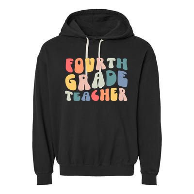 Groovy Vintage 4th Fourth Grade Teacher Back To School Garment-Dyed Fleece Hoodie