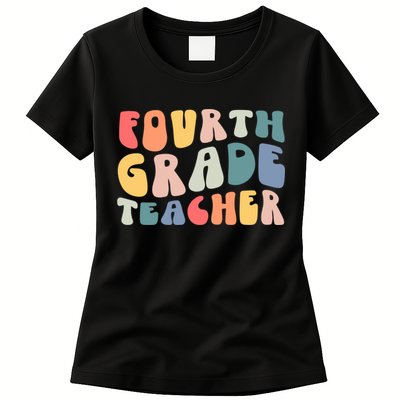 Groovy Vintage 4th Fourth Grade Teacher Back To School Womens T-Shirt
