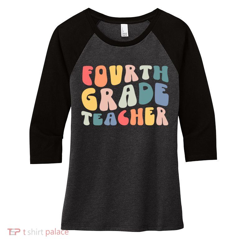Groovy Vintage 4th Fourth Grade Teacher Back To School Women's Tri-Blend 3/4-Sleeve Raglan Shirt