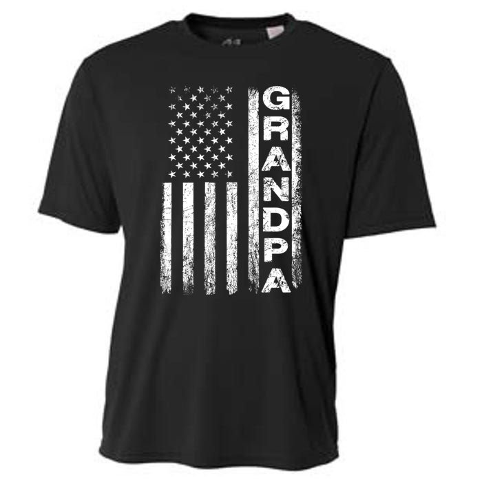 Grandpa Vintage American Flag FatherS Day 4th Of July Papa Cooling Performance Crew T-Shirt